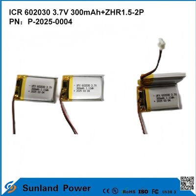 602030 3.7V 300mAh+ZHR1.5-2P 배터리 초 얇은 디자인으로 유연한 호환성 다양한 소형 스마트 기기 블루투스 이어폰 웨어러블 기기 및 휴대용 의료 장비