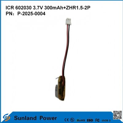 602030 3.7V 300mAh+ZHR1.5-2P 배터리 초 얇은 디자인으로 유연한 호환성 다양한 소형 스마트 기기 블루투스 이어폰 웨어러블 기기 및 휴대용 의료 장비