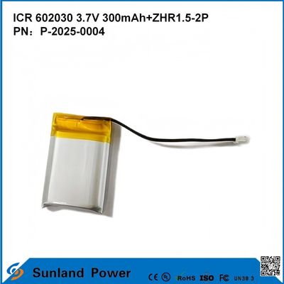 602030 3.7V 300mAh+ZHR1.5-2P 배터리 초 얇은 디자인으로 유연한 호환성 다양한 소형 스마트 기기 블루투스 이어폰 웨어러블 기기 및 휴대용 의료 장비