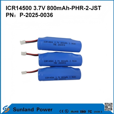ICR14500 3.7V 800mAh-PHR-2-JST-10mm 와이어 배터리
