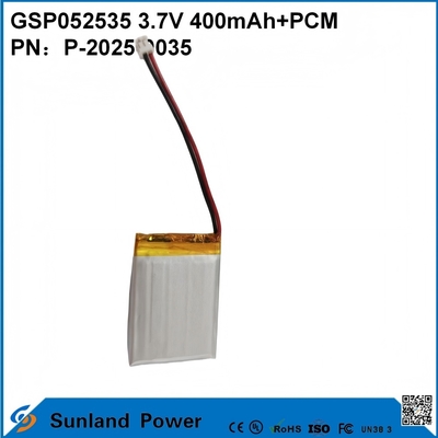 GSP052535 3.7V 400mAh+PCM 배터리 컴팩트 쌍방향 라디오, 음성 레코더, 미니 GPS 추적기, 스마트 스타일러 및 유사한 장치에 사용됩니다