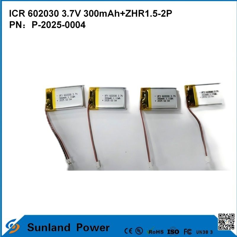 602030 3.7V 300mAh+ZHR1.5-2P 배터리 초 얇은 디자인으로 유연한 호환성 다양한 소형 스마트 기기 블루투스 이어폰 웨어러블 기기 및 휴대용 의료 장비