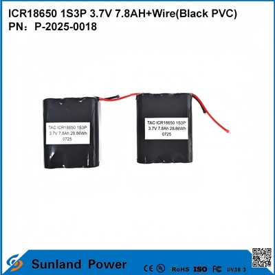 ICR18650 1S3P 3.7V 7.8AH+WIRE(BLACK PVC) 배터리