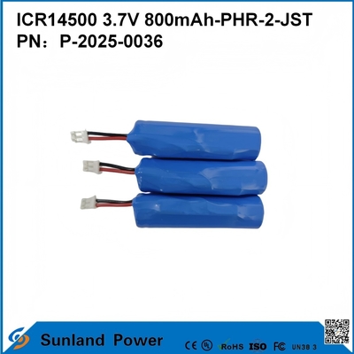 ICR14500 3.7V 800mAh-PHR-2-JST-10mm 와이어 배터리