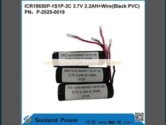 ICR18650P-1S1P-3C 3.7V 2.2AH + 와이어 배터리