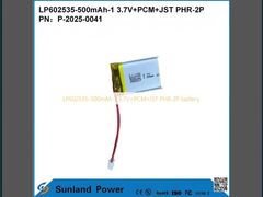 LP602535-500mAh-1 3.7V+PCM+JST PHR-2P 배터리